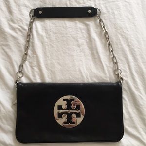 Tory Burch Reva black leather clutch handbag/purse